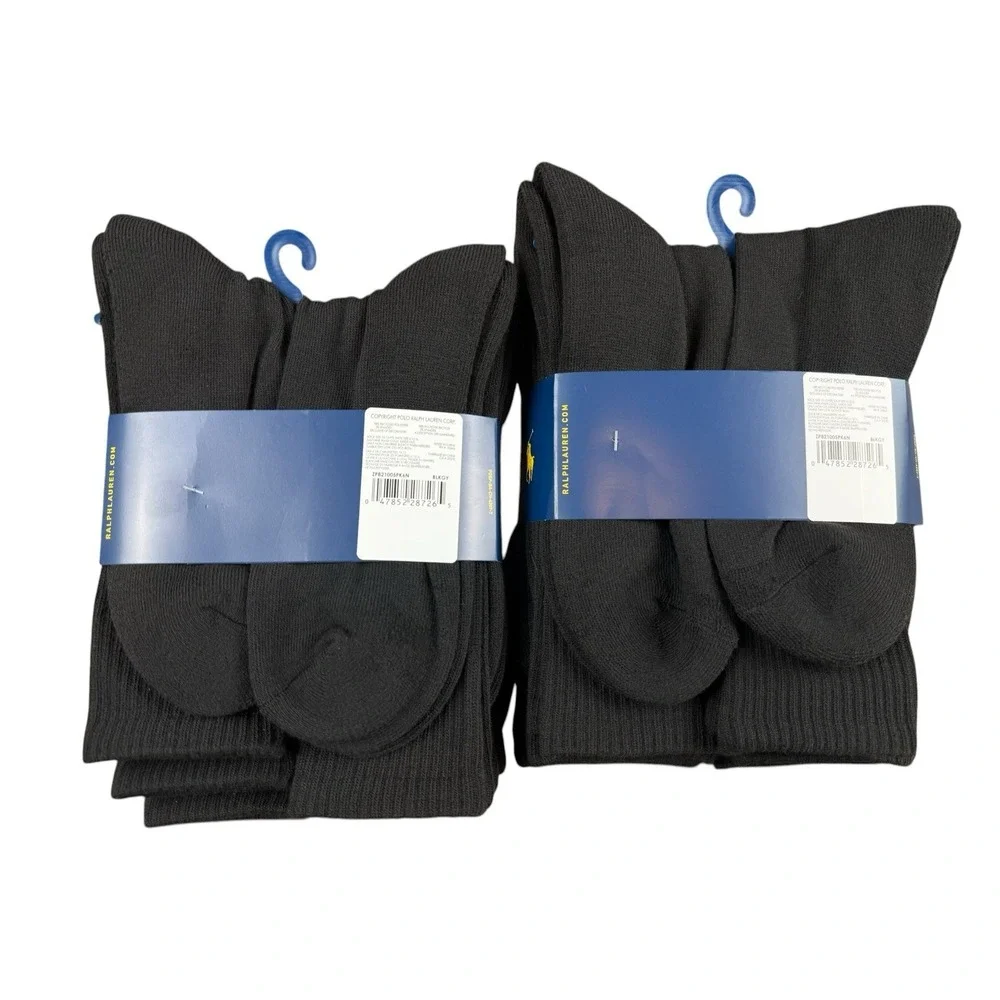 POLO RALPH LAUREN Crew Socks Mens Black 12 Pair Classic Sport Cushioned